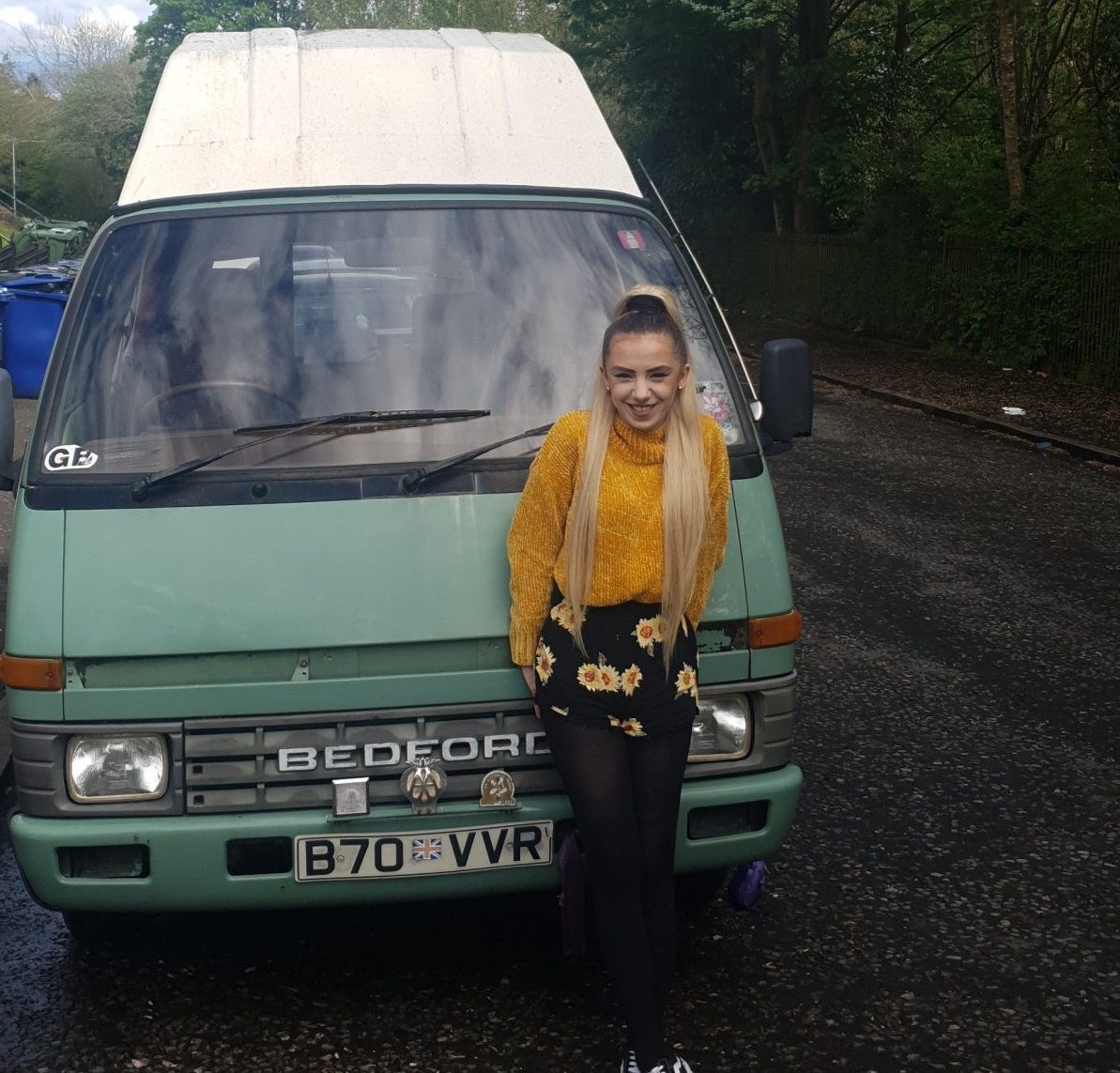 Caitlin Mooney (pictured) , 25, bought her 1985-built Bedford Midi camper for ?3,000. See SWNS story SWSCvan; A student in a bid to free herself from rent and bills is converting a 35-year-old campervan into her new home. Caitlin Mooney, 25, bought her 1985-built Bedford Midi camper for ?3,000 in May last year and has been working to convert it into her new pad ever since. Frustrated with working and seeing hundreds from her earnings as a digital artist going on rent, bills and council tax, Caitlin decided she wanted to live a minimalist lifestyle rent free. Caitlin, who is currently studying a masters in mobile web development in Paisley, Renfrewshire, where she also lives, spends her spare time kitting out her campervan - called ?Olive?. She is also planning on fitting a small kitchen area and she also has a portaloo. Caitlin will graduate from university this year and is hoping to give up her flat where she pays ?250 for rent and bills.