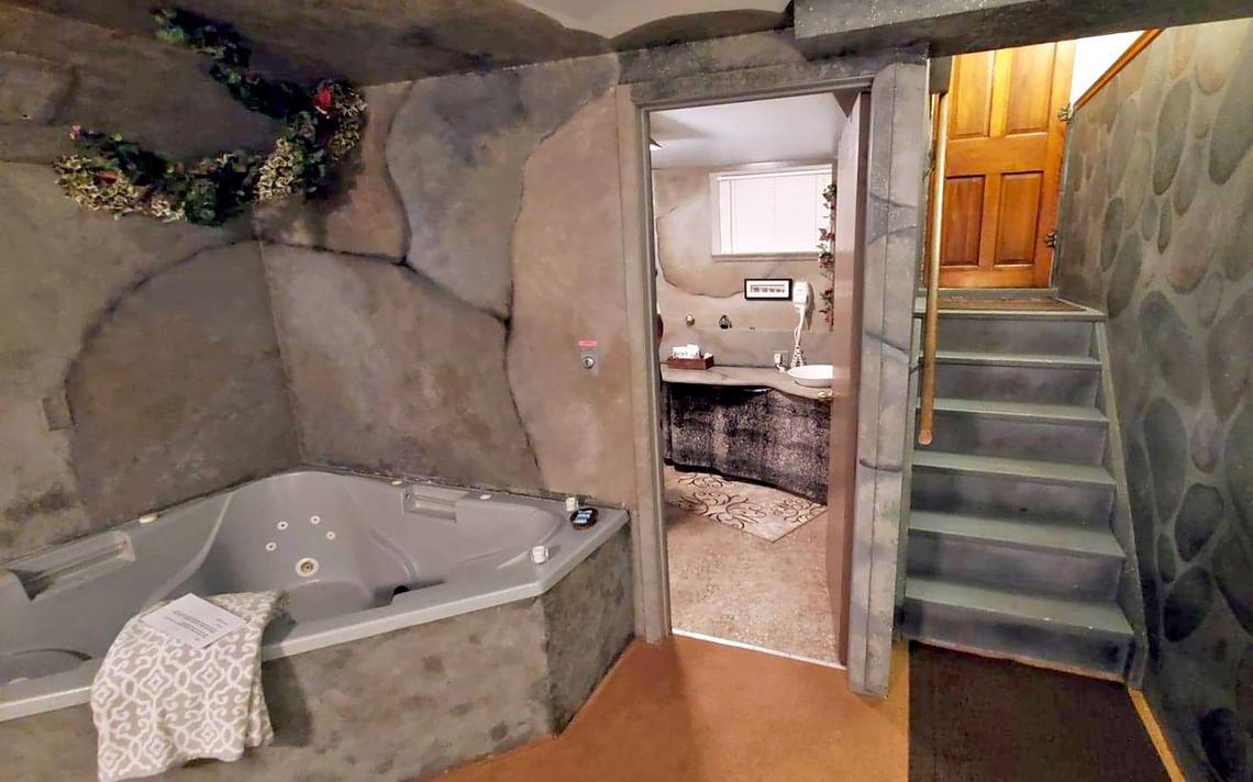 Unlike the other rooms at the Park Street Inn, the Grotto includes access to a private garden-level entrance. (Bria Barton | Bemidji Pioneer) 