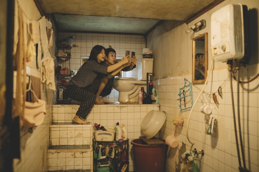 Park So Dam and Choi Woo Shik in the infamous bathroom from “Parasite”