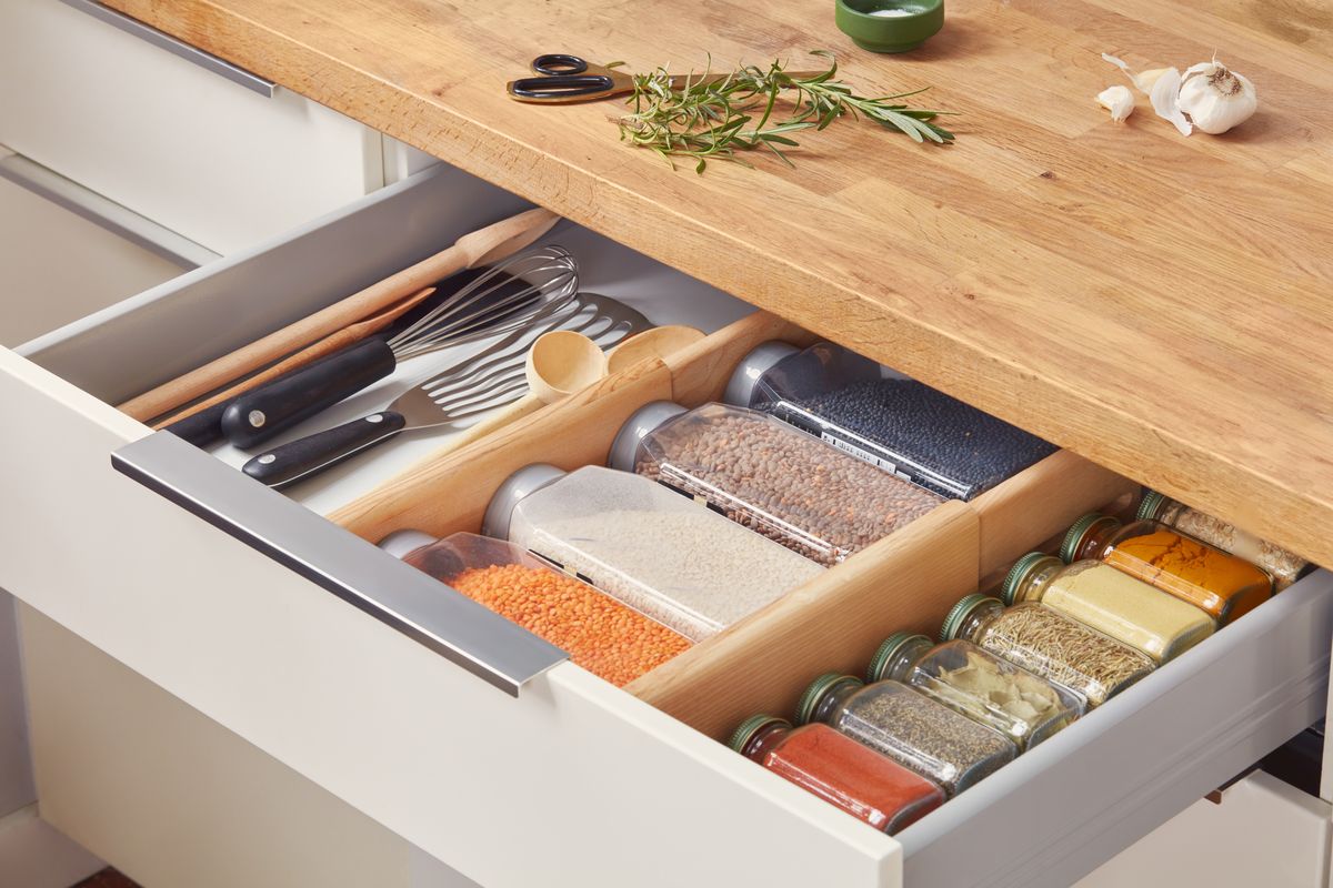 Spices in organized drawer