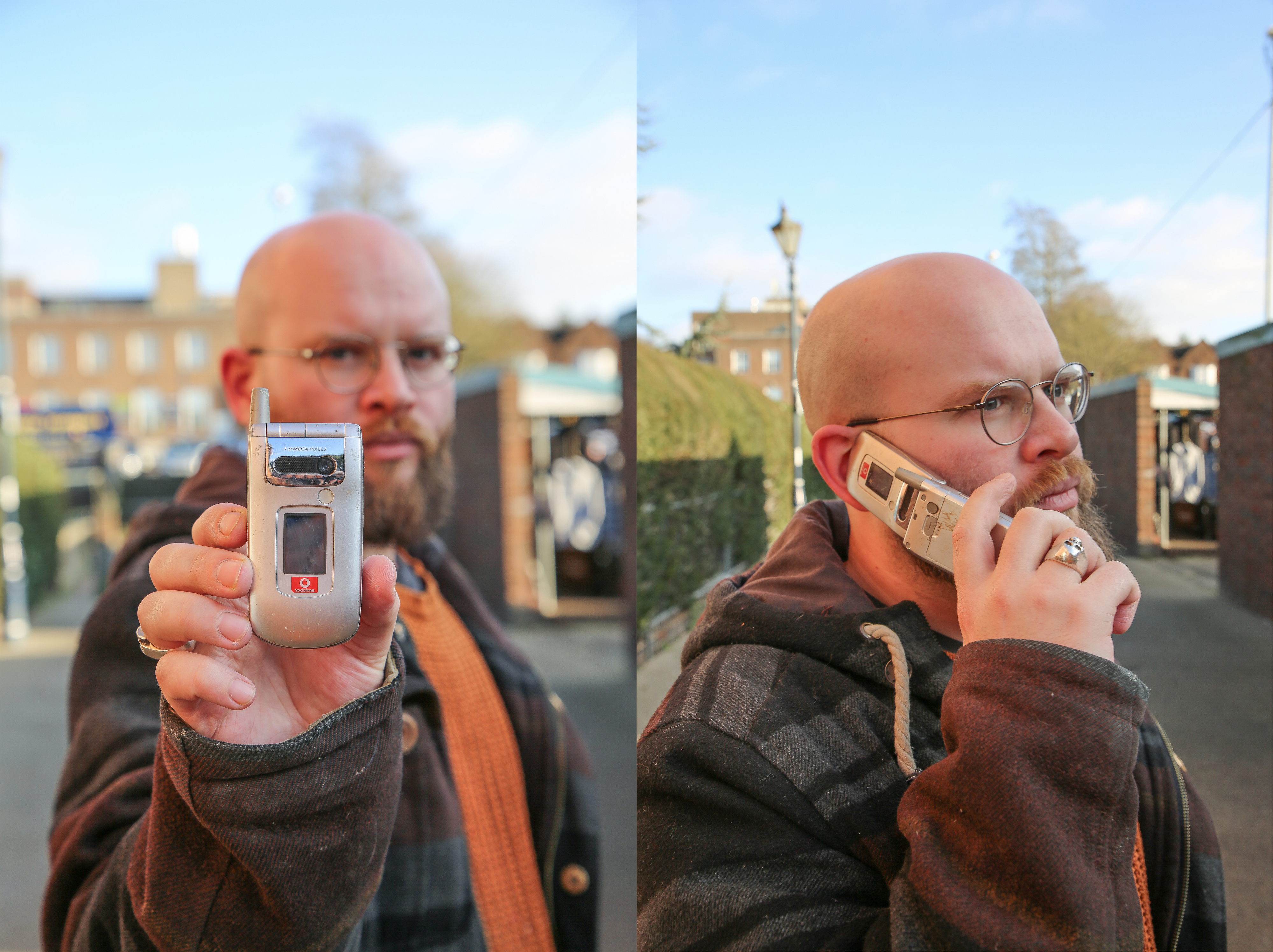 Man using brick phone