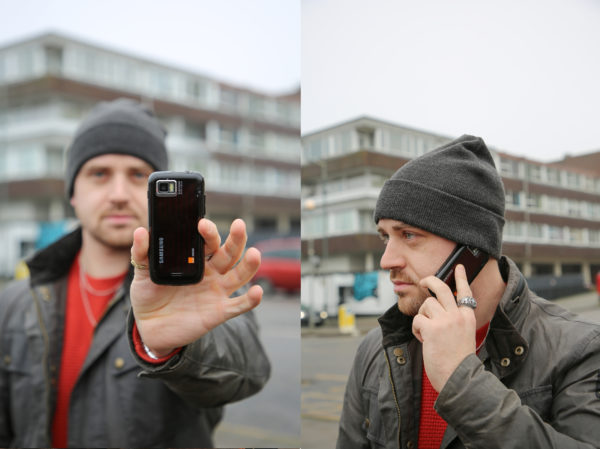 Man using brick phone