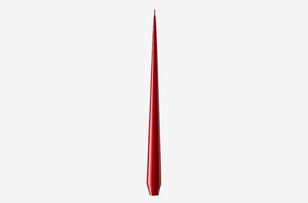 A single red tapered candlestick.
