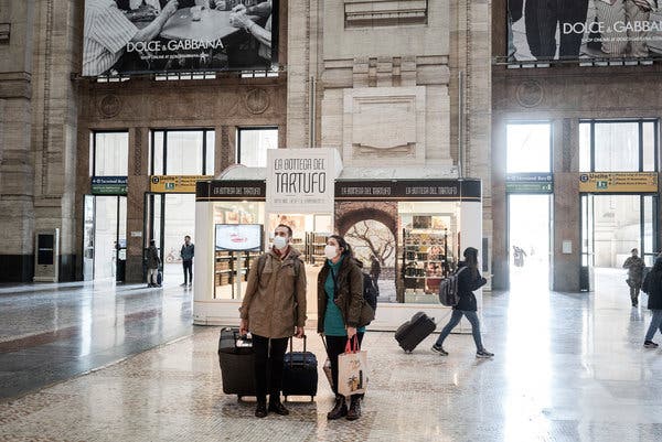 Milan’s central train station on Sunday, where some were leaving the “red zone” for other areas of Italy.