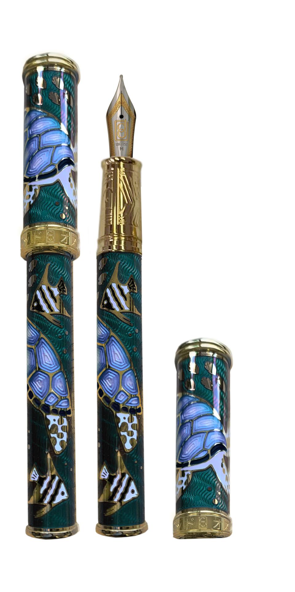 David Oscarson Sea Turtle fountain pen in teal with vermeil trim.