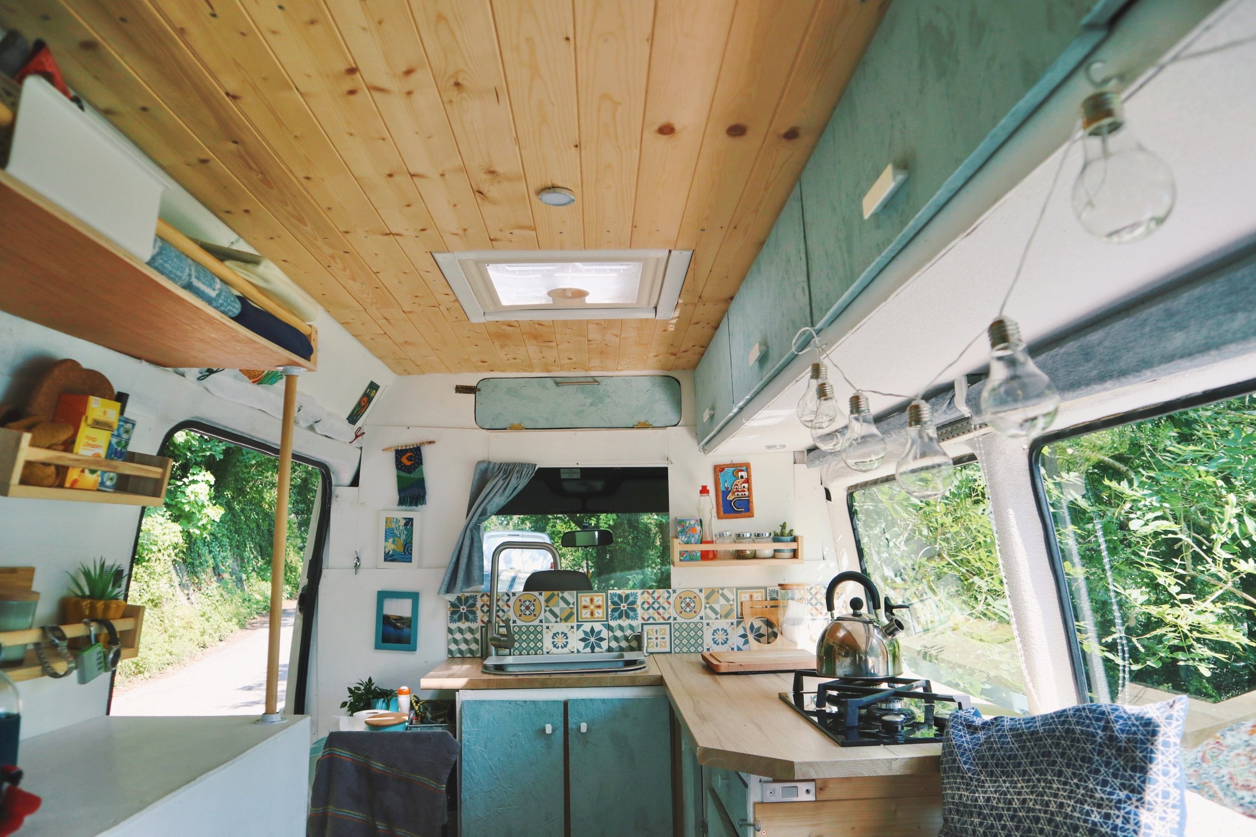 Inside the couple's renovated minibus