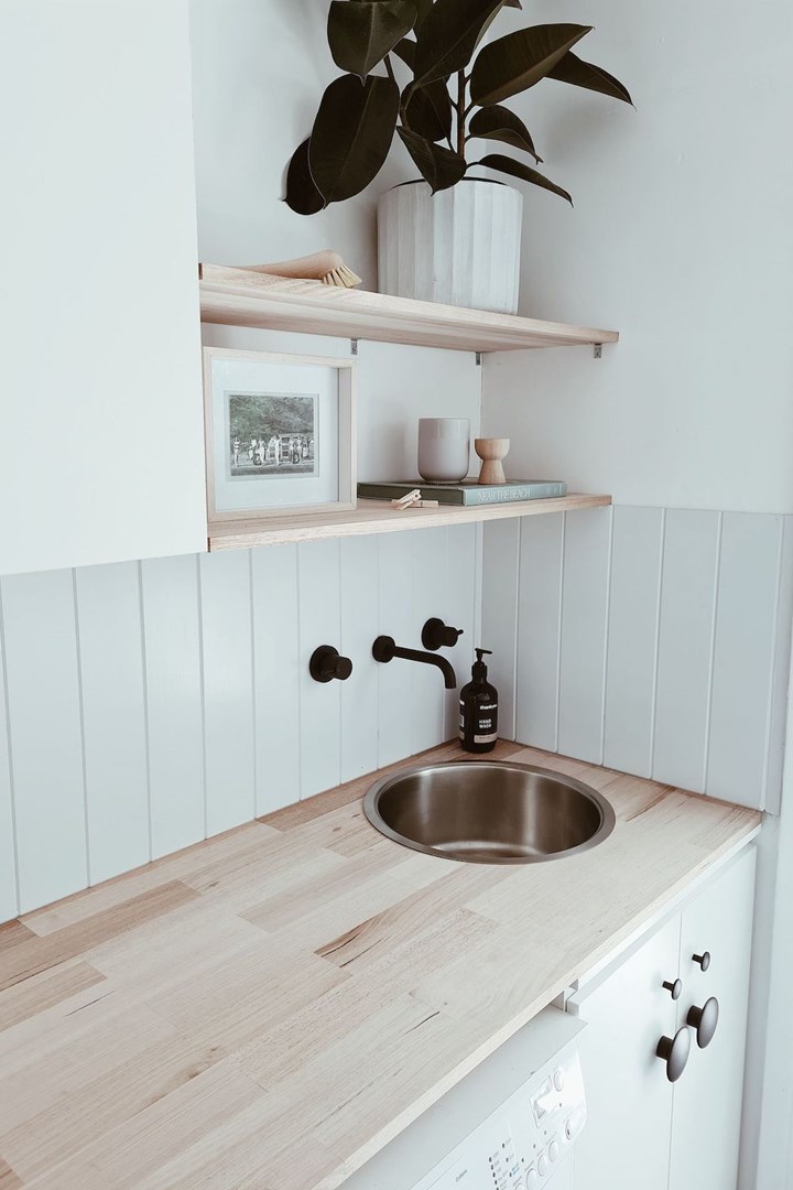 Timber bench in laundry