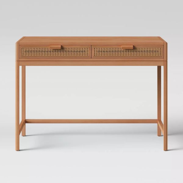 Opalhouse Minsmere Wood Writing Desk with Caned Drawers Brown