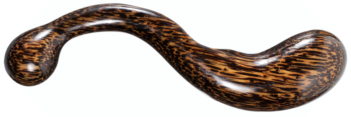 a curving wooden dildo