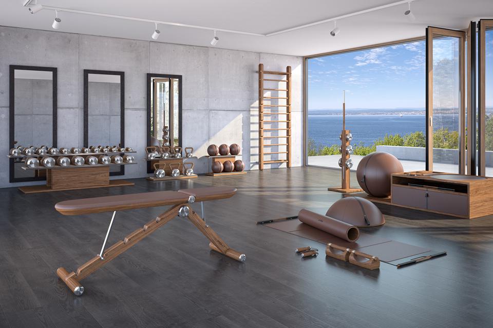 An indoor-outdoor gym with PENT Fitness' collection of workout equipment. 