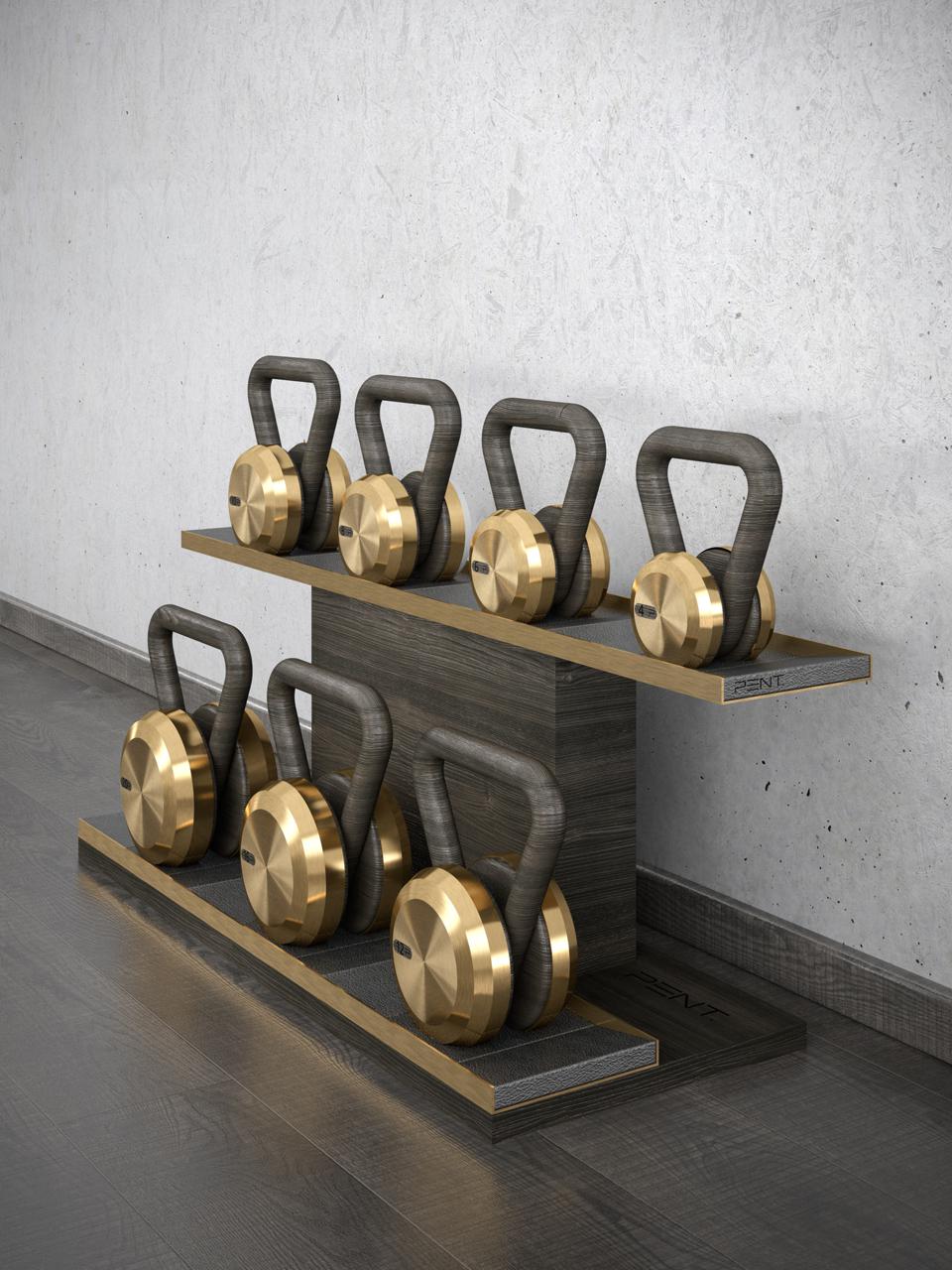 Kettlebells made with bronze and bog oak. 