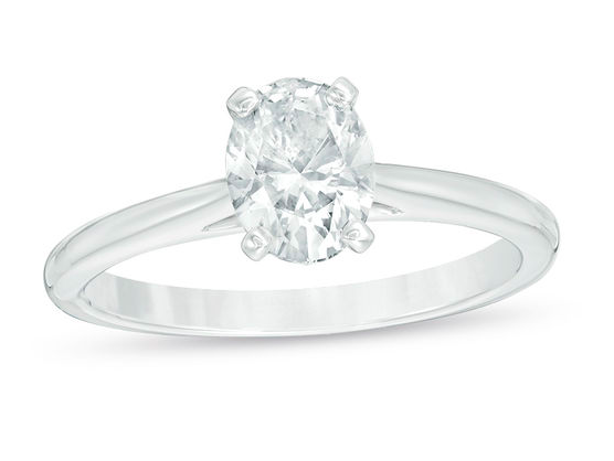 Zales 1-ct Certified Oval Diamond Solitaire Engagement Ring in 14k White Gold (I/I2)