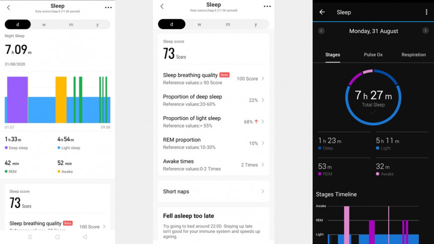 Zepp E showing sleep data