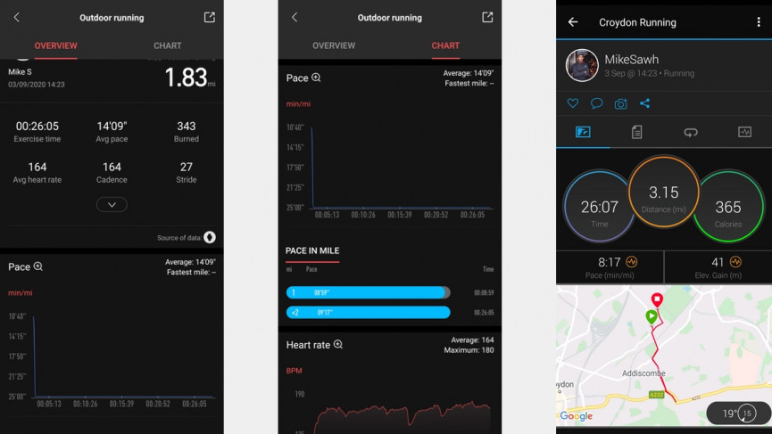 Zepp E running data compared with Garmin