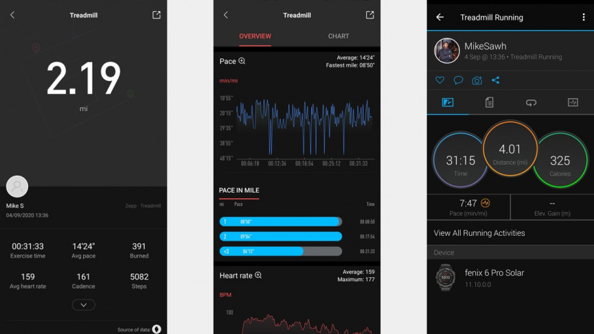 Zepp E treadmill data