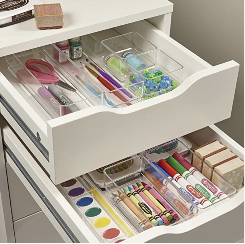 Clear Plastic Vanity and Desk Drawer Organizers, 6 Piece Set. PHOTO: Amazon